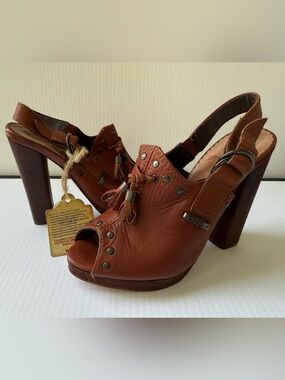 Diesel Brown Leather Peep-Toe Slingback Heels Size 36 US 6